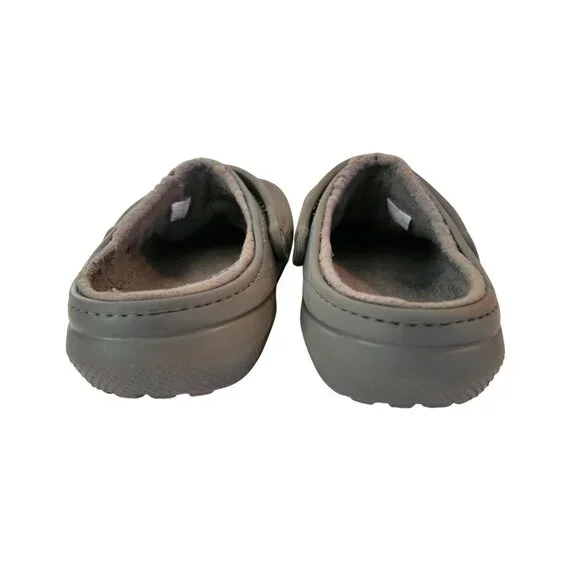 Mens Lined Classic Crocs M13 Gray Faux Fur Clog Shoes - Picture 3 of 9